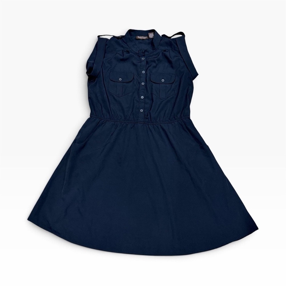 Speed Control New York Women's Blue Solid Shirt Dress Sleeveless Button M